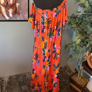 🧡 NWT!! Old Navy Orange Floral Off Shoulder Dress